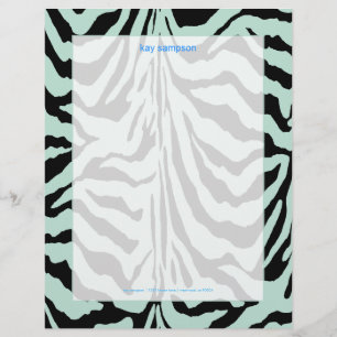 Zebradruck, Retrofarben Babyblau + Schwarz Briefbogen