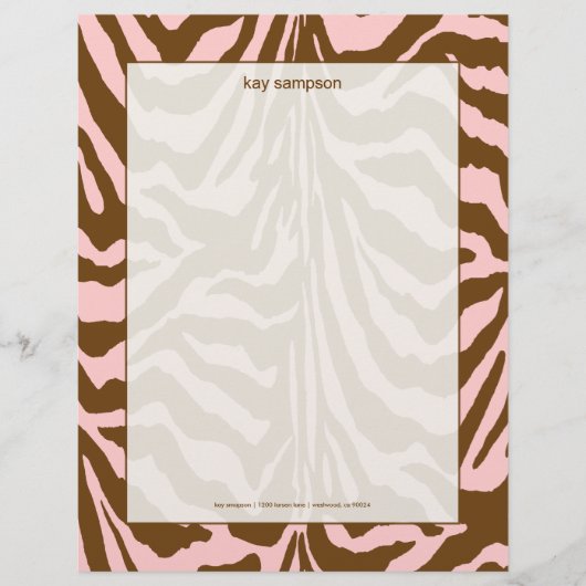 Zebradruck, Schokolade + Rosa Briefkopf (Vorderseite)