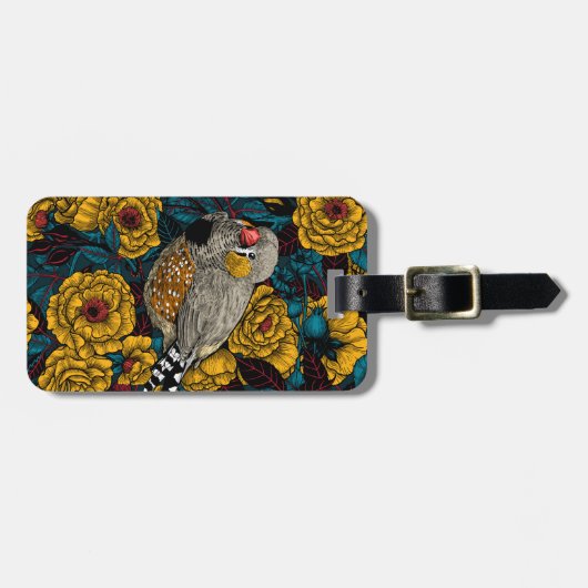 Zebrafinch und Rose Gepäckanhänger (Vorderseite horizontal)