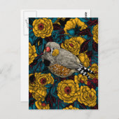 Zebrafinch und Rose Postkarte (Vorne/Hinten)