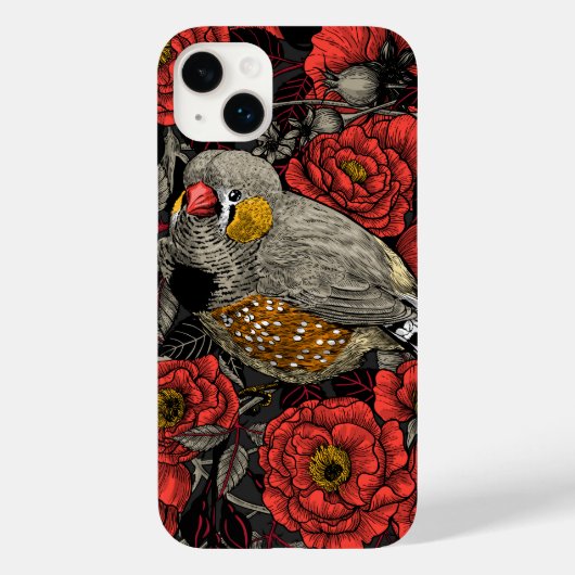 Zebrafinch und rote Rose Case-Mate iPhone Hülle (Rückseite)