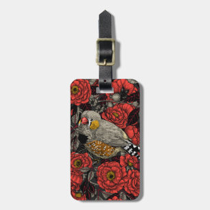 Zebrafinch und rote Rose Gepäckanhänger