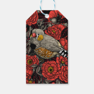 Zebrafinch und rote Rose Geschenkanhänger