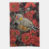 Zebrafinch und rote Rose Geschirrtuch (Vertikal)