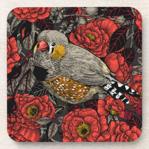 Zebrafinch und rote Rose Getränkeuntersetzer