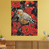 Zebrafinch und rote Rose Leinwanddruck (Insitu (Wohnzimmer))