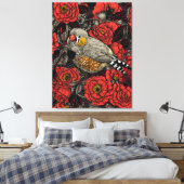 Zebrafinch und rote Rose Leinwanddruck (Insitu (Schlafzimmer))