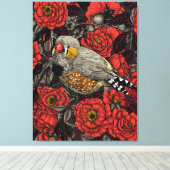 Zebrafinch und rote Rose Leinwanddruck (Insitu (Holzboden))