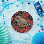 Zebrafinch und rote Rose Pappteller (Party)
