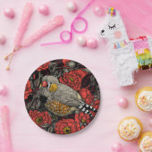 Zebrafinch und rote Rose Pappteller (Party)