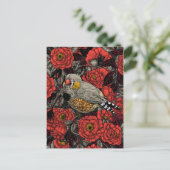 Zebrafinch und rote Rose Postkarte (Stehend Vorderseite)