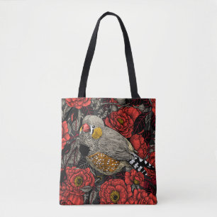 Zebrafinch und rote Rose Tasche