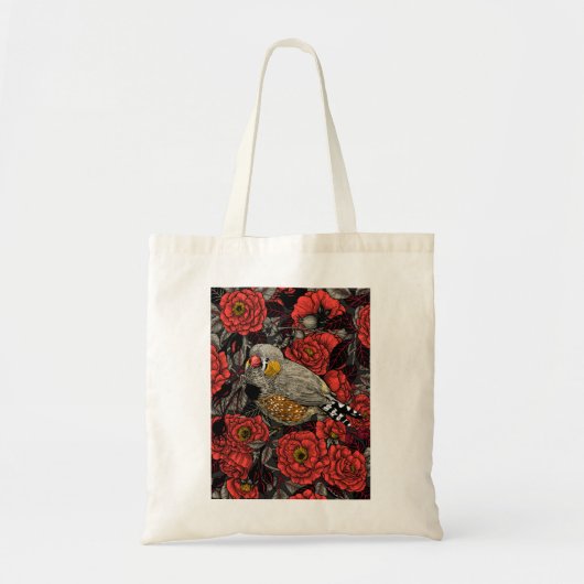 Zebrafinch und rote Rose Tragetasche (Vorne)