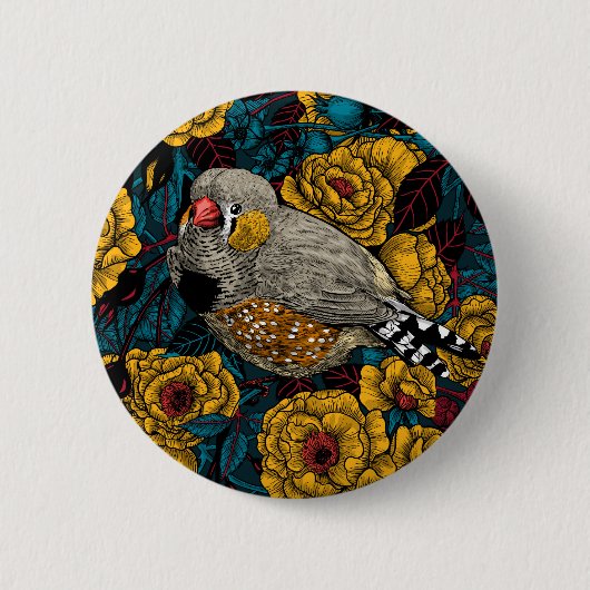 Zebrafink und Rosenbusch Button (Vorderseite)