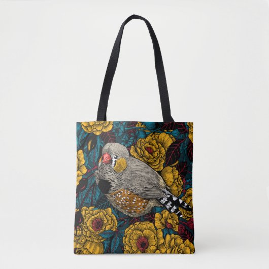 Zebrafink und Rosenbusch Tasche (Vorderseite)