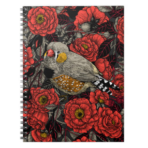 Zebrafink und rote Rosenhecke Notizblock