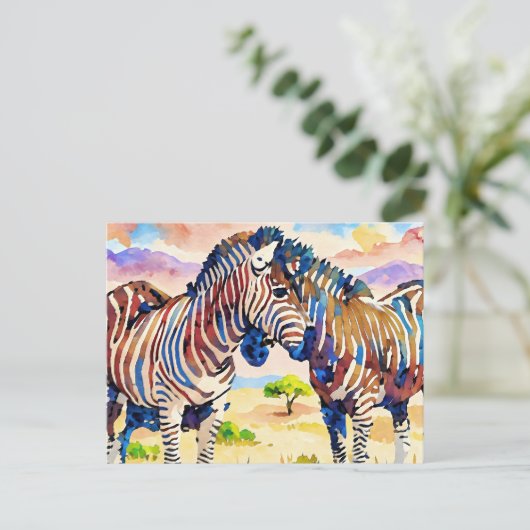 Zebrafreunde in der Savanne Postkarte (Stehend Vorderseite)