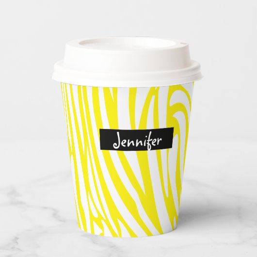 Zebramuster Gelb und Weiß Pappbecher (Vorderseite)