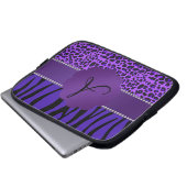 Zebramuster Leopard des Monogramms lila Laptopschutzhülle (Vorne Knopf)