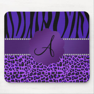 Zebramuster Leopard des Monogramms lila Mousepad