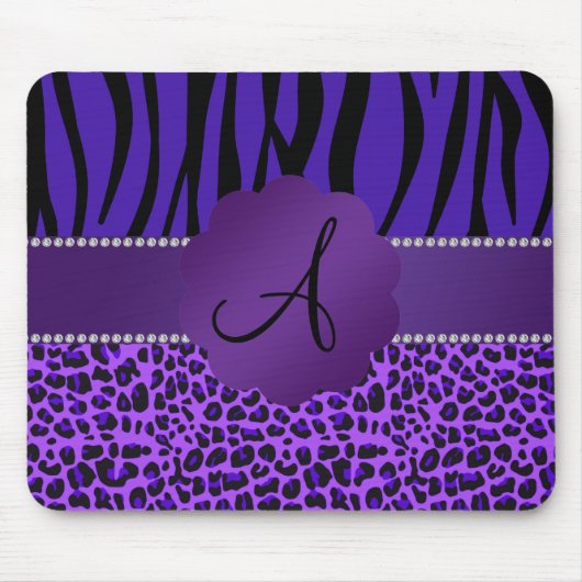 Zebramuster Leopard des Monogramms lila Mousepad (Vorne)