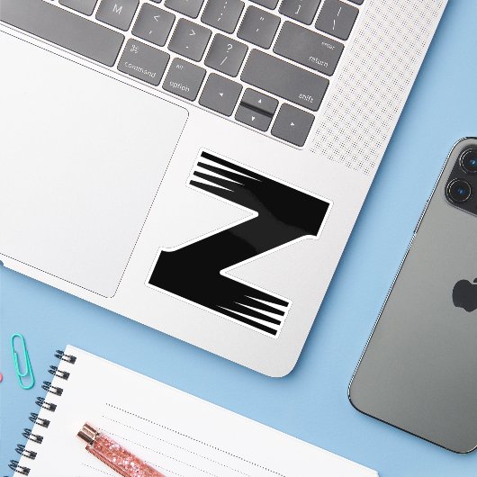 Zebramuster-Linienstyle Z-Buchstabe Monogramm Aufkleber (Laptop mit iPhone)