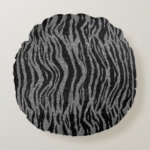 Zebramuster Schwarz und Grau Silber Rundes Kissen