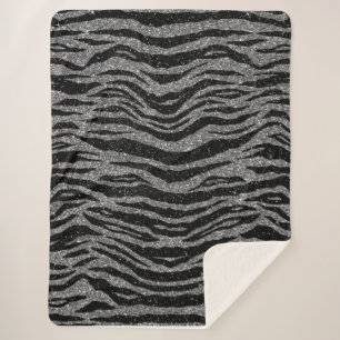 Zebramuster Schwarz und Grau Silber Sherpadecke