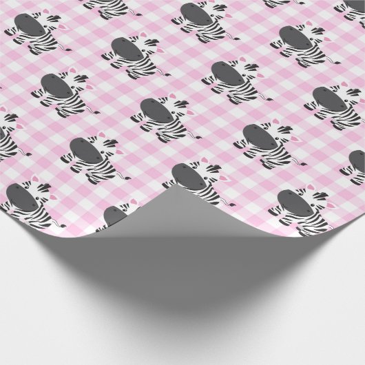 Zebras auf Pink Gingham Geschenkpapier (Ecke)