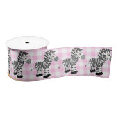 Zebras auf Pink Gingham Satinband (Spule)