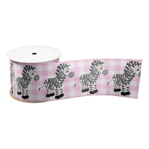 Zebras auf Pink Gingham Satinband