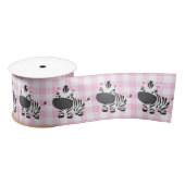 Zebras auf Pink Gingham Satinband (Spule)