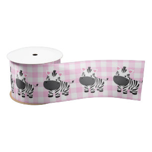 Zebras auf Pink Gingham Satinband
