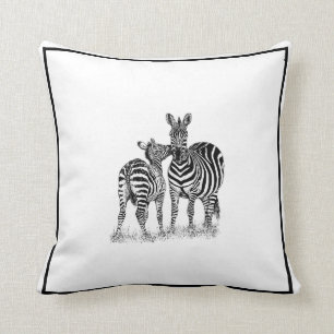 Zebras auf schwarzem u. weißem Wurfs-Kissen, 16"  Kissen