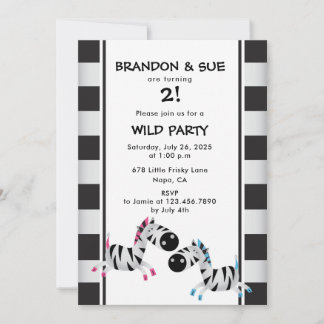 Zebras Geburtstagsparty Pink und Blue Zebras Einladung