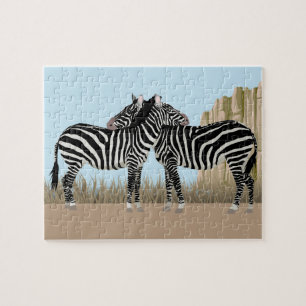 Zebras Grooming auf Serengeti Jigsaw Puzzle