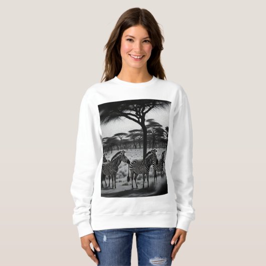 Zebras in Africa Oil Paint, Ladys Sweatshirt (Vorne ganz)
