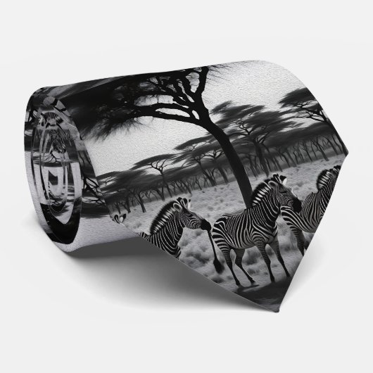 Zebras in Africa Oil Paint, Neck Tie Krawatte (Gerollt)
