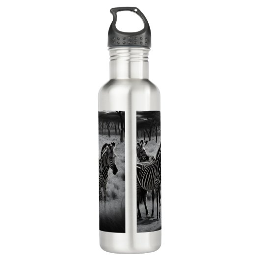 Zebras in Afrika Ölfarbe, Wasserflasche Edelstahlflasche (Rückseite)