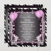 Zebras & Magic Wand Pink Princess Babydusche Einladung (Vorne/Hinten)