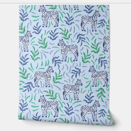 Zebras Safari Jungle Blue Background Tapete
