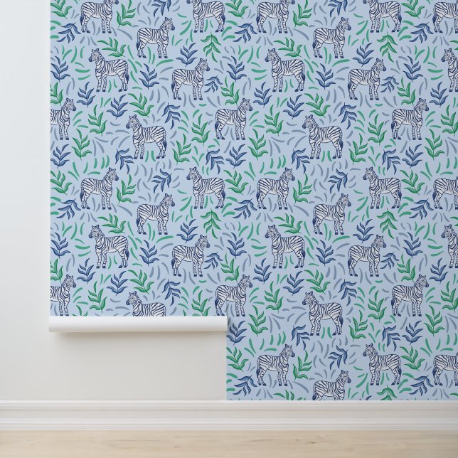 Zebras Safari Jungle Blue Background Tapete (Anwendung)