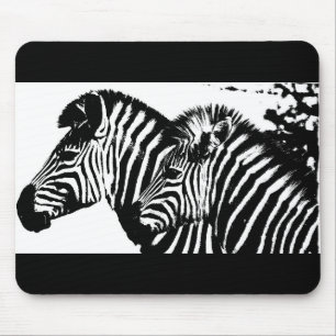 Zebras Tiere Schwarz-weißer Pop Art Trendy Templat Mousepad