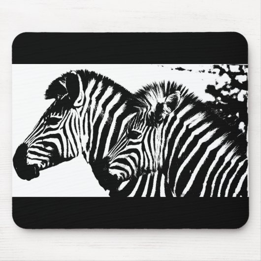 Zebras Tiere Schwarz-weißer Pop Art Trendy Templat Mousepad (Vorne)