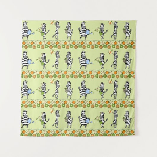 Zebras und Früchte Nahtloses Muster Wandteppich (Vorderseite)