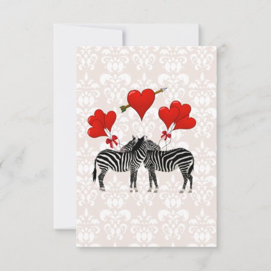 Zebras und Herz auf rosa Damast (Vorderseite)