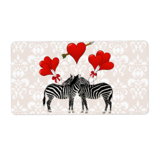 Zebras und Herz auf rosa Damast