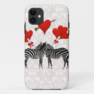 Zebras und Herz auf rosa Damast Case-Mate iPhone Hülle