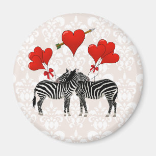 Zebras und Herzen auf rosa Damast Magnet