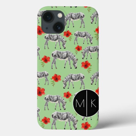 Zebras unter Hibiskus-Blume | Monogramm Case-Mate iPhone Hülle (Rückseite)